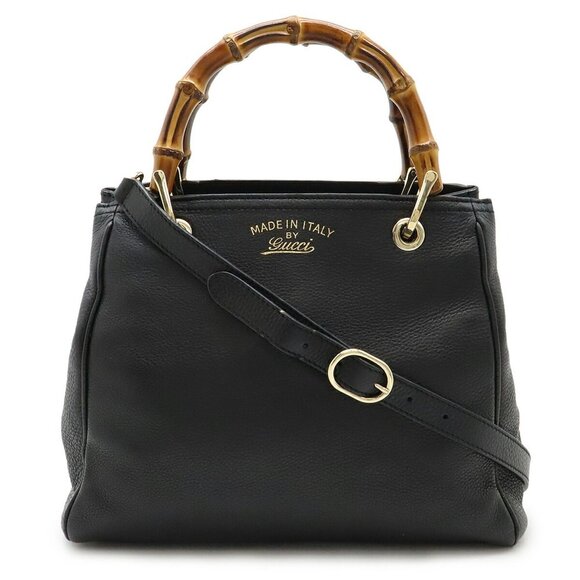 GUCCI Black Leather Bamboo Shoulder Bag - Picture 2 of 9